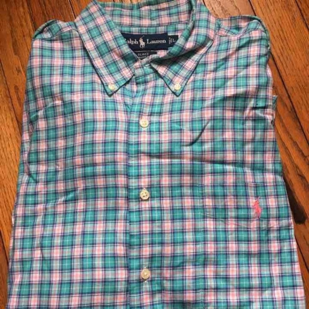 Ralph Lauren men’s plaid button SHIRT LARGE BLake